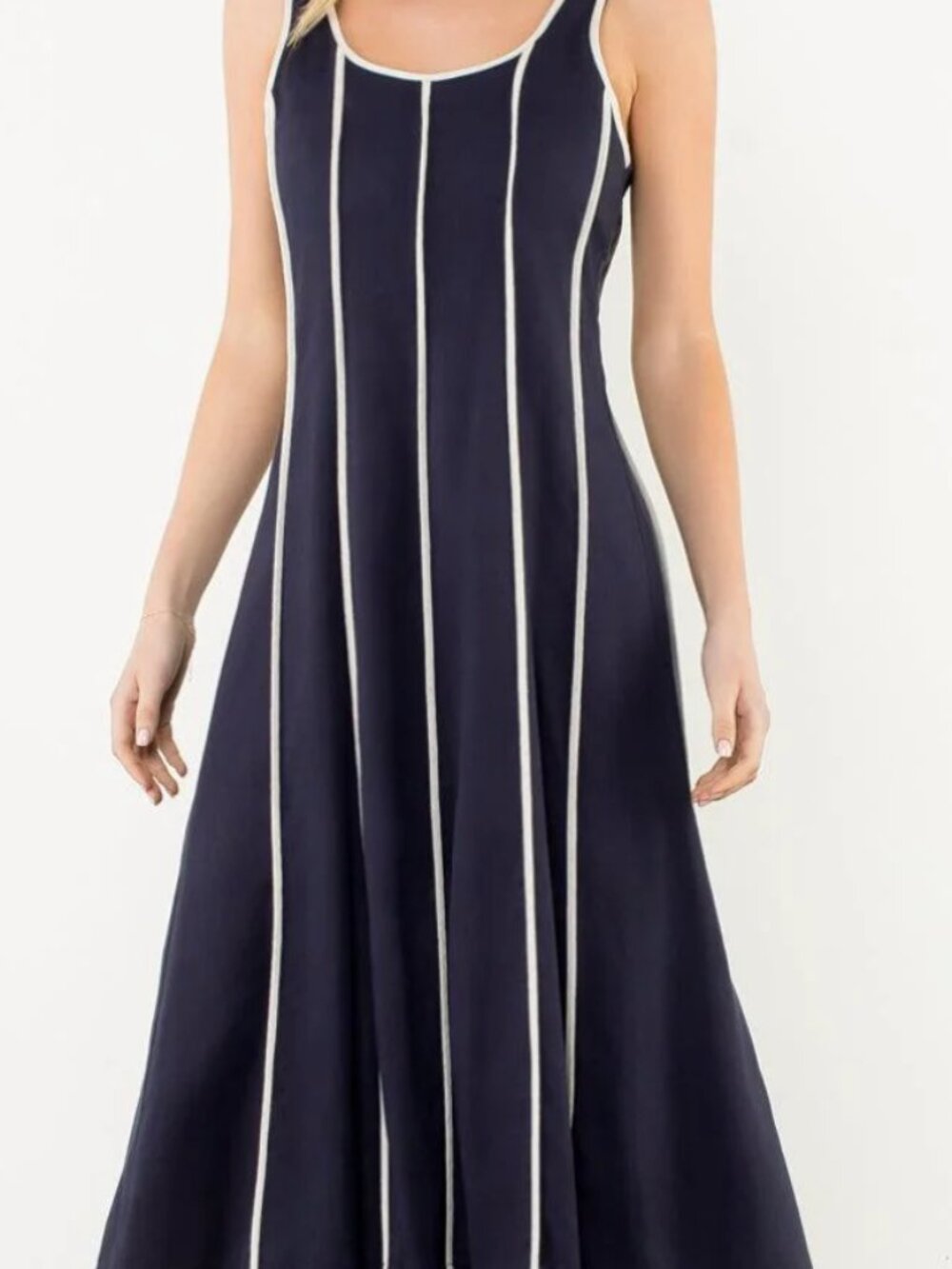 THML Navy and Cream women's midi dress